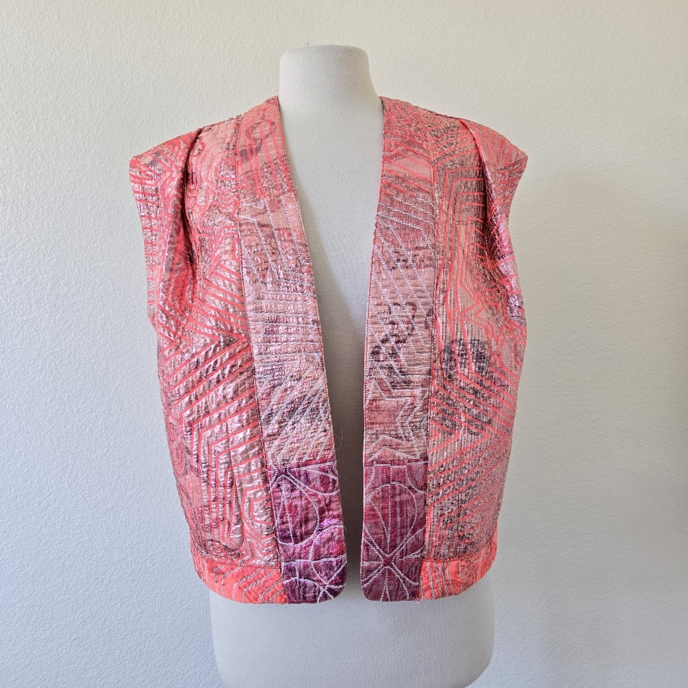 FORTE FORTE Patterned Jacquard Open front Gilet Vest Jacket Cardigan Size 1 Glam